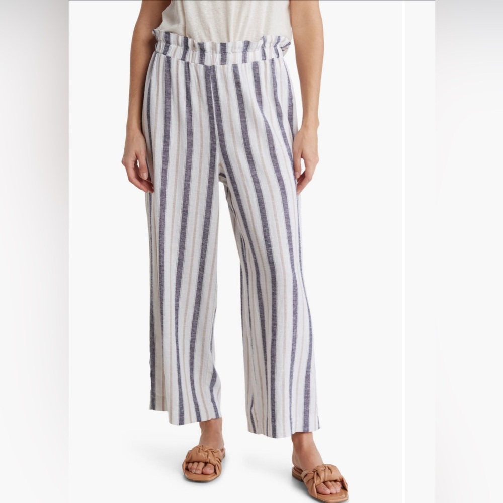 Laundry by Shelli Segal Stripe High Waisted Linen Blend Pants